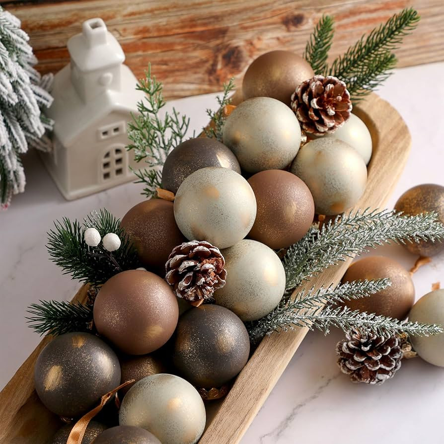Yunlly 12 Pcs Textured Christmas Ball Ornaments 2.36'' Neutral Christmas Tree Decor Modern Vintag... | Amazon (US)