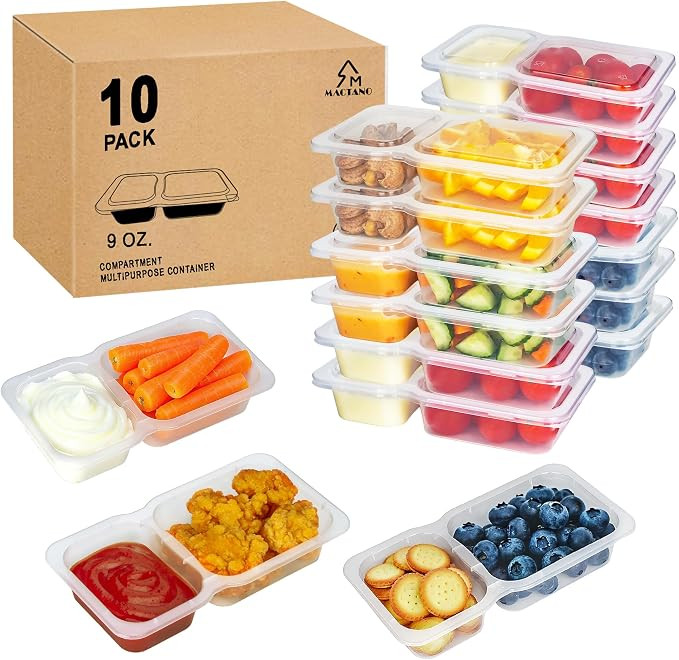 MACTANO Reusable Snack Containers with Lids, 9 oz Double Compartment Plastic Snack Pack Container... | Amazon (US)