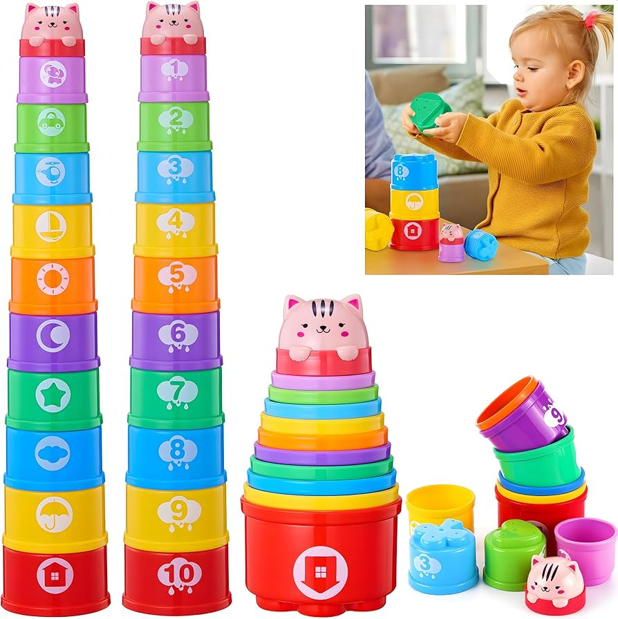 Stacking Cups Baby Toy Set, Nesting Stacking Toys for Toddlers 1-3 Montessori Toys for 1 Year Old... | Amazon (US)