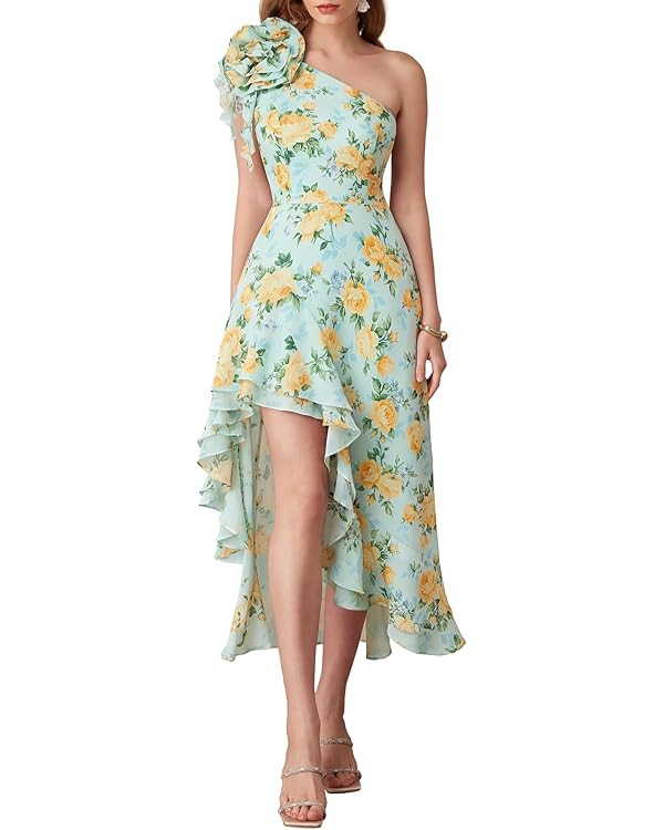 GRACE KARIN Womens Summer One Shoulder Sleeveless Dresses Floral Flowy Ruffle High Low Wedding Gu... | Amazon (US)