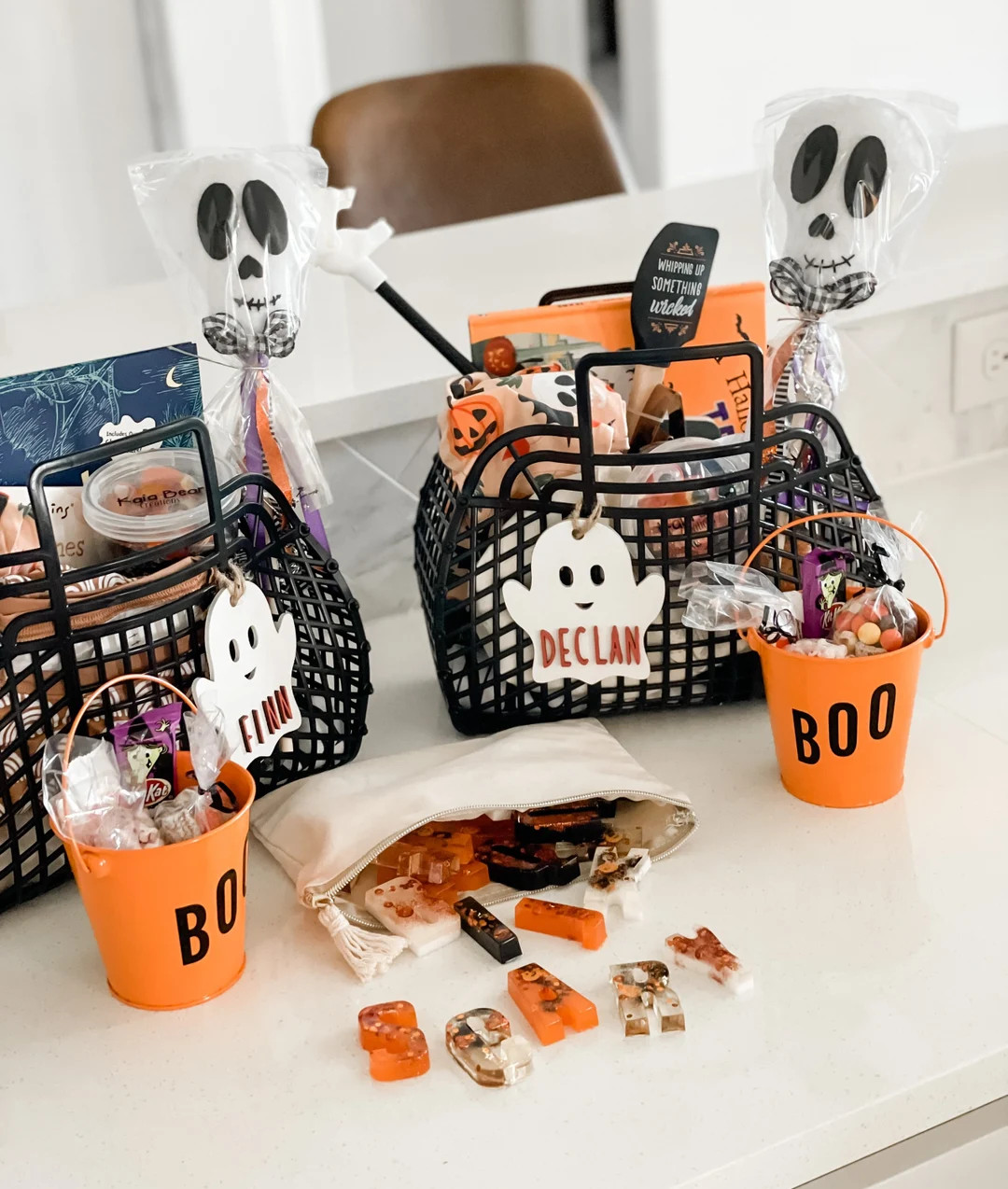Halloween Basket Tags, Spooky Bucket Name Tags / Custom Boo Basket Kids Labels - Etsy | Etsy (US)
