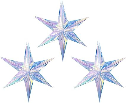 15.74 in Iridescent Ornament Star Hanging Decorations 3 Pack, Clear Foil Decorative Folding Decor... | Amazon (US)