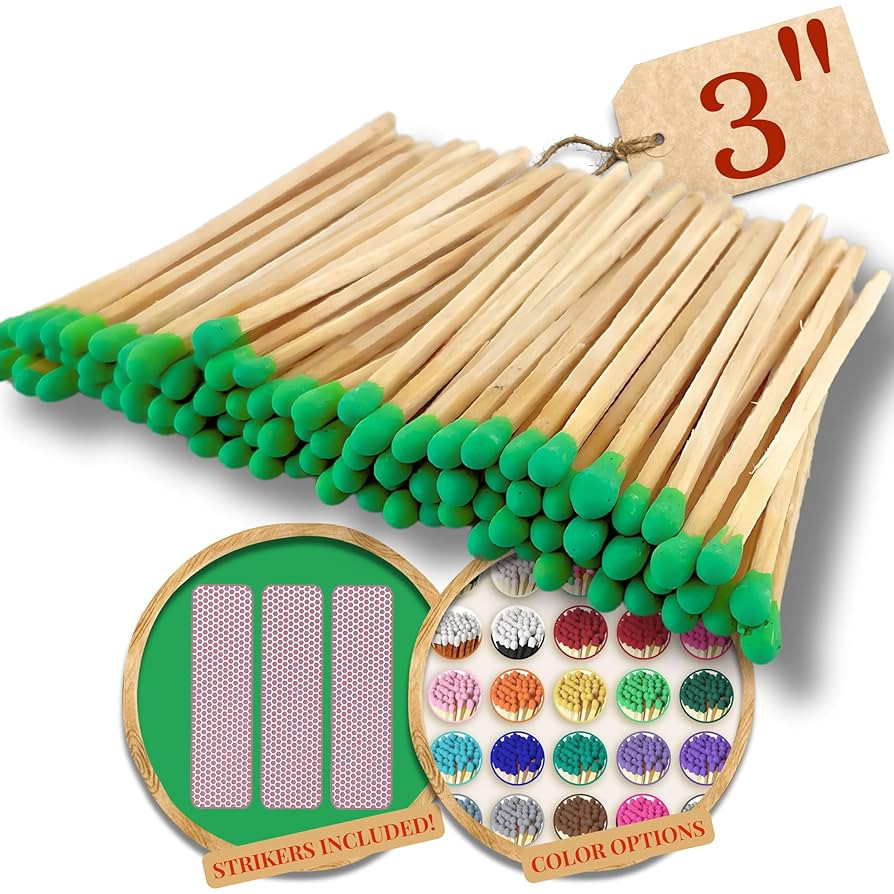 100 Count - 3" Long Green Color Matches | Three Inch Coloful Loose Wooden Safety Match Sticks for... | Amazon (US)