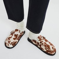 River Island Brown Leather Cow Print Buckle Clogs | River Island UK & IE