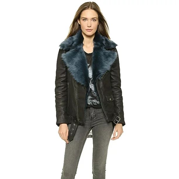 BLK DNM Women's Leather Jacket 8, Black/Blue, Small - Walmart.com | Walmart (US)