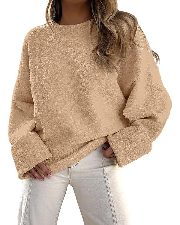 ANRABESS Women's Crewneck Long Sleeve Oversized Fuzzy Knit Chunky Warm Pullover Sweater Top | Amazon (US)