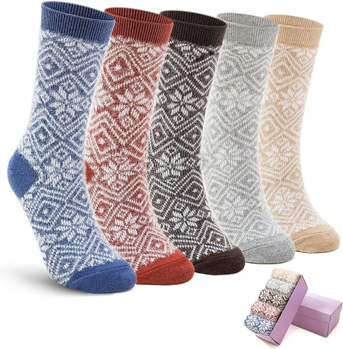 SISOSOCK 5 Pack Women Thick Soft Warm Fuzzy Socks Winter Wool Fluffy Cozy Socks Casual Home Sleep... | Amazon (US)