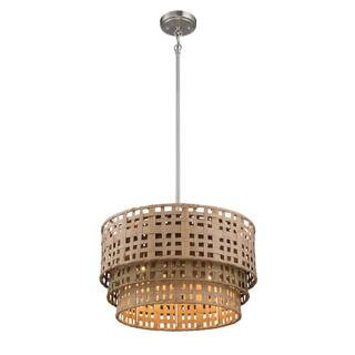 Good Lumens by Madison Avenue 4-Light Brushed Nickel Pendant with Weathered Grey and Natural Ratt... | The Home Depot