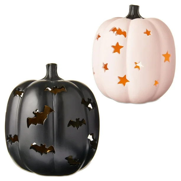 Way to Celebrate 2-Count Halloween LED-Light Black & Pink Resin Pumpkin - Walmart.com | Walmart (US)