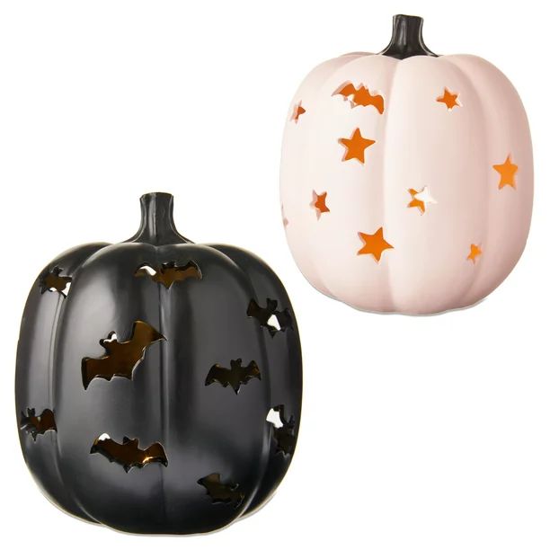 Way to Celebrate 2-Count Halloween LED-Light Black & Pink Resin Pumpkin - Walmart.com | Walmart (US)