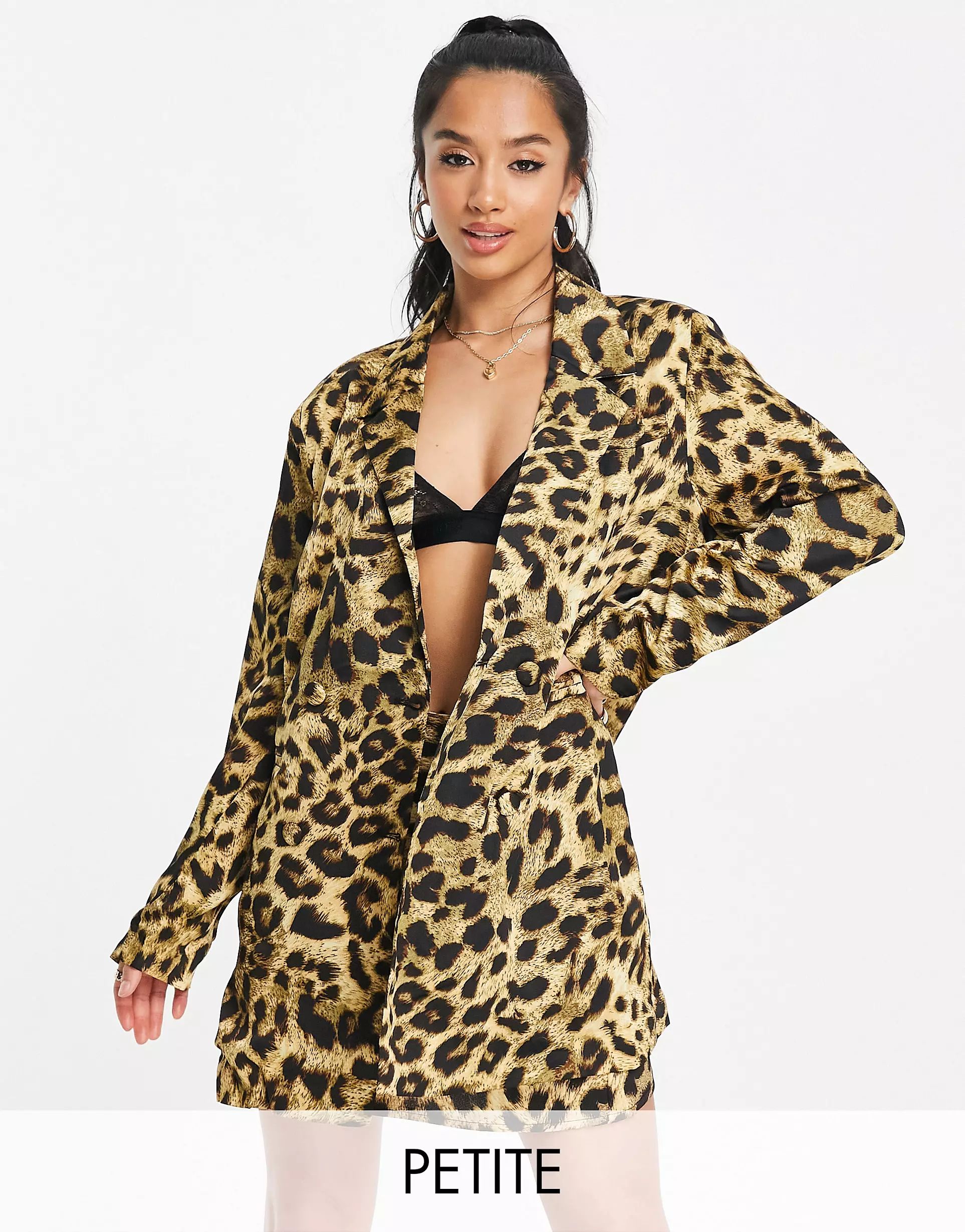 Missguided Petite co-ord boxy oversized blazer in leopard print | ASOS | ASOS (Global)