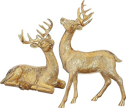 TenWaterloo Gold Christmas Deer Set - 9 Inches and 13.5 Inches High - Holiday Decor Reindeer | Amazon (US)