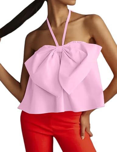 Meladyan Women’s Bow Knot Tie Back Halter Top Sleeveless Backless Pleated Tube Top Solid Loose ... | Amazon (US)