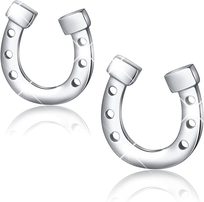 925 Sterling Silver Lucky Horseshoe Stud Earrings for Women | Amazon (US)