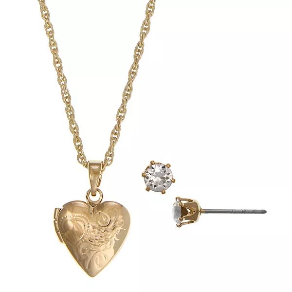 FAO Schwarz Gold Tone Locket Necklace & Earring Set | Kohl's
