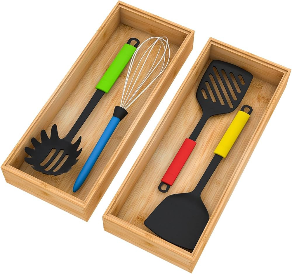 Bambloom Bamboo Drawer Organizer Storage Box Kitchen - Wood Stackable Tray Utensil Organizer for ... | Amazon (US)
