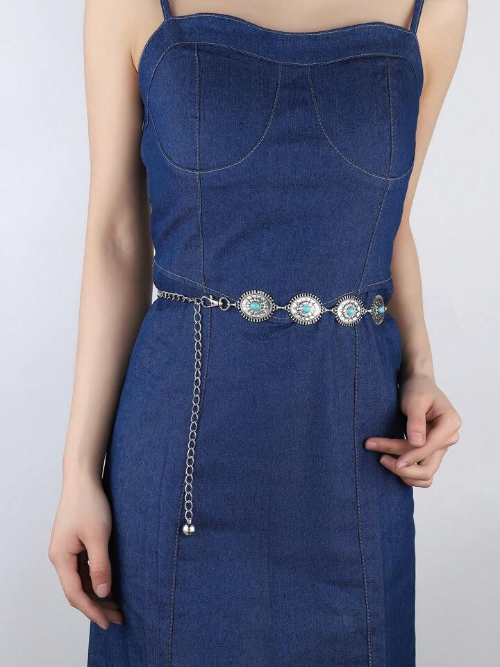 1 Peça Mulheres Turquesa & Decoração Oval Fashionable Correia Cinto Para Decoração De Vestid... | SHEIN