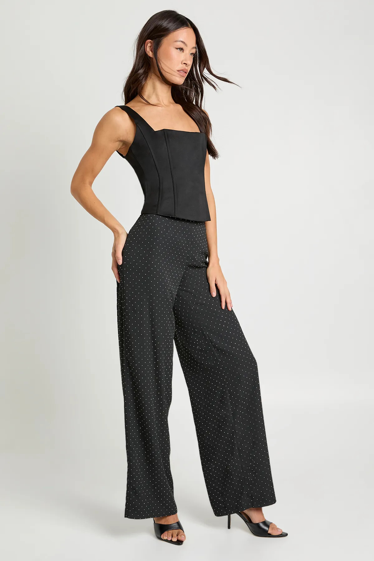 Tall Hotfix Diamante Chiffon Wide Leg Trousers | Boohoo.com (UK & IE)
