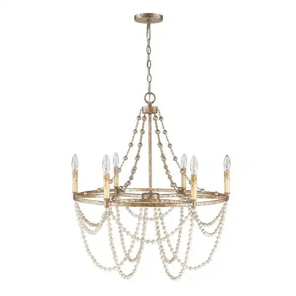 6-Light Wagon Wheel chandelier in gold and silver leaf - Overstock - 31794368 | Bed Bath & Beyond