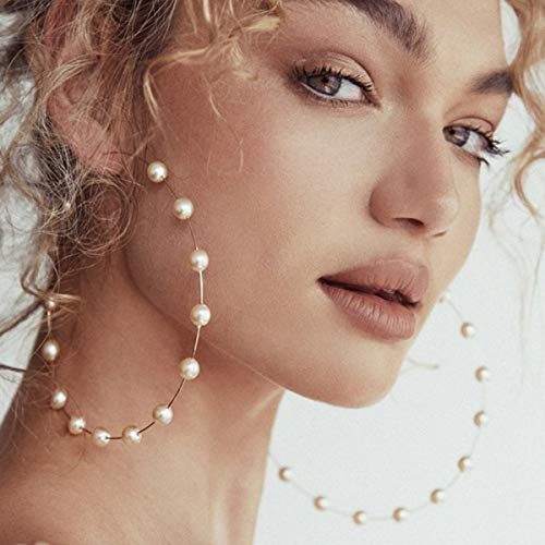 Doubnine Large Hoops Super Huge Circle Pearls Earrings Thin Dangle Gold Silver Elegant Wedding Women Accessories Jewelry Gift for Her (40mm gold) | Amazon (US)