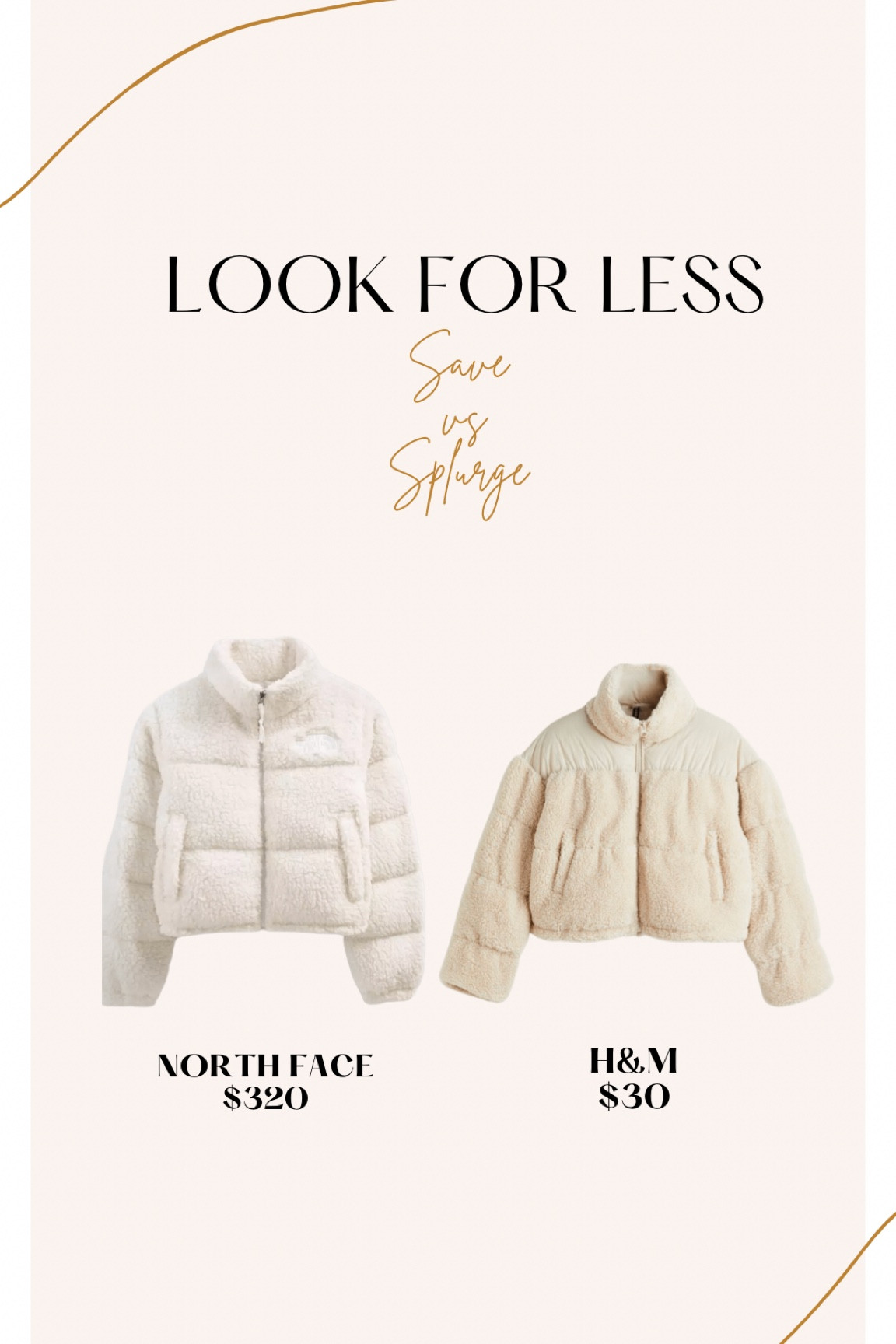 Get the look for less: Sherpa Puffer Jacket 

I LOVE The North Face sherpa jacket but can’t bring myself to pay $320 for it. I found a similar option at h&m for $30 bucks!


Curvy Fashion 
Plus Size Fashion 
Curvy Fashion 
Size 16 
Size XL
Puffer Coats
Puffer Jacket
Cream colored sherpa jacket


#LTKsalealert #LTKcurves #LTKCyberweek