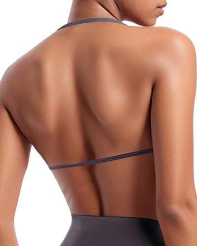 OMKAGI Halter Sports Bras for Women Padded Strappy Bra Open Back Workout Gym Crop | Amazon (US)