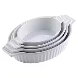 MALACASA 4-Piece White Oval Bakeware Set Porcelain Baking Dish Set for Cooking Kitchen BAKE.BAKE-... | The Home Depot