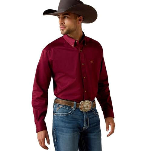 ARIAT mens Solid Twill button down shirts, Burgundy, XX-Large US | Amazon (US)