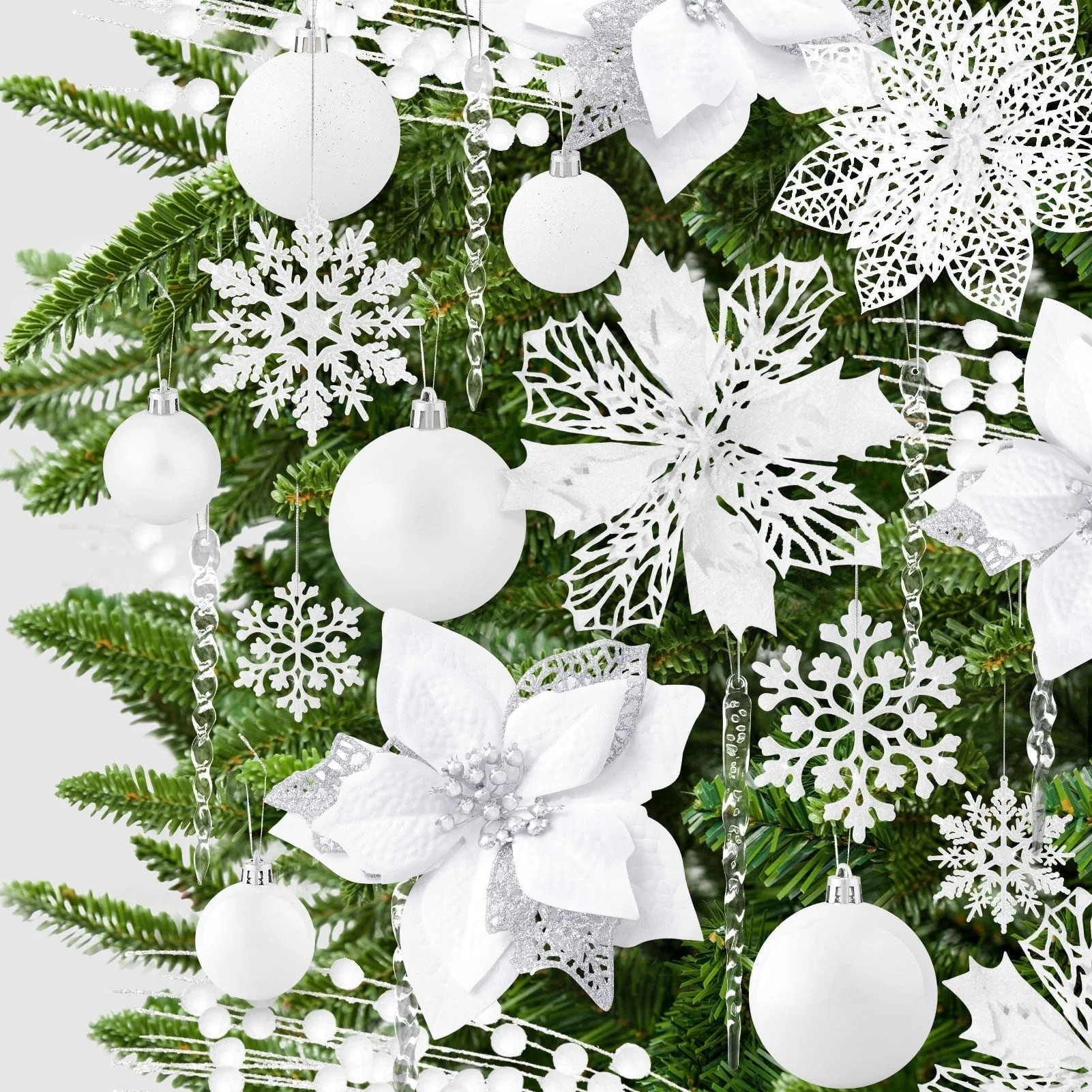 Ayieyill 92Pcs Christmas Tree Ornaments includes Poinsettia Christmas Flowers, Ball Ornaments, Ar... | Walmart (US)