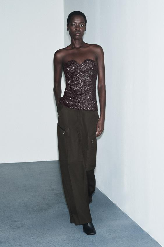 ZW COLLECTION LIMITED EDITION SEQUIN BUSTIER TOP | Zara UK