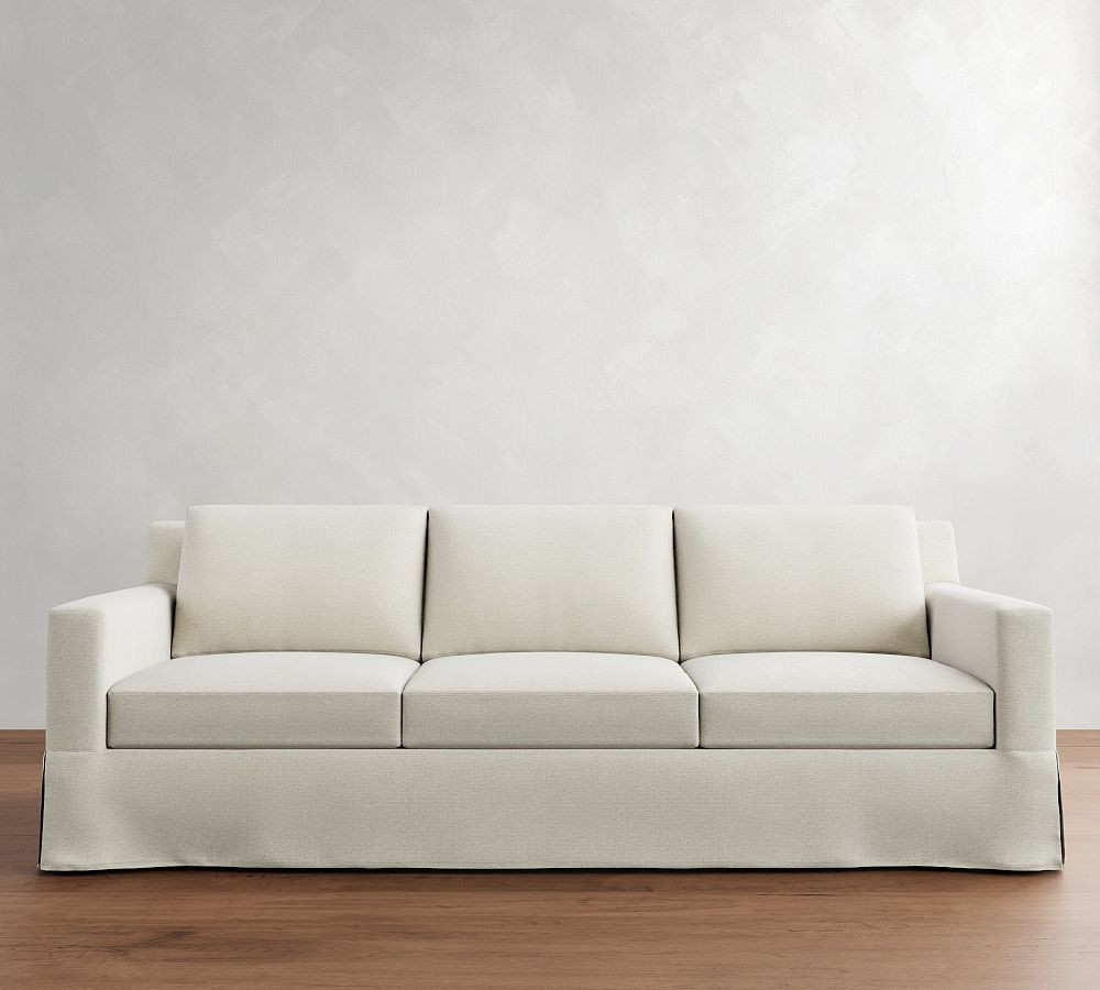 York Square Arm 9-Foot Sofa 3-Seater Slipcover, Rustic Linen White | Pottery Barn (US)