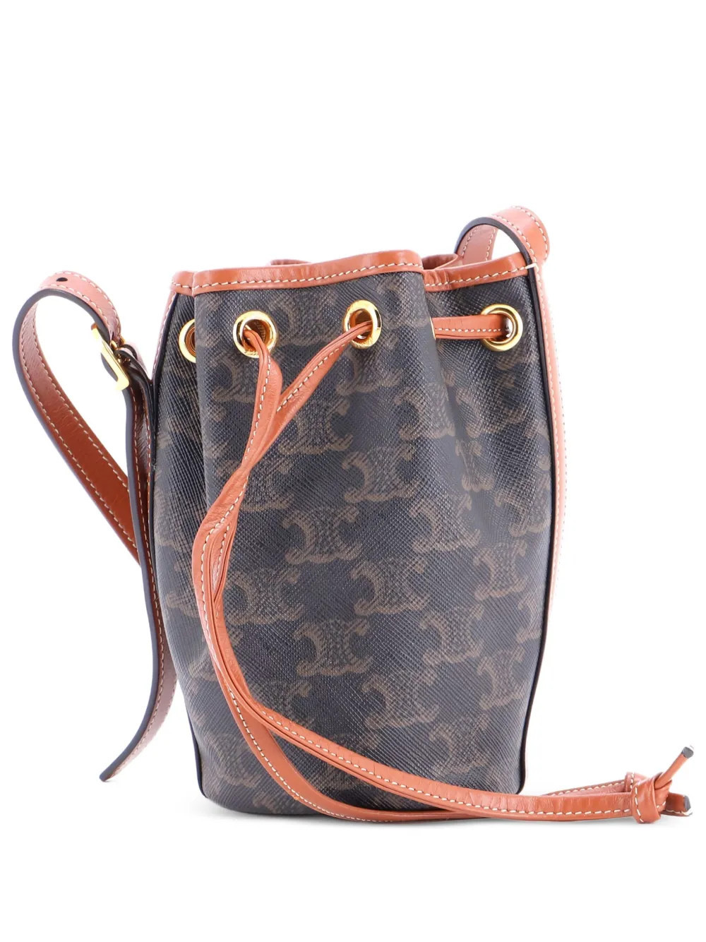 Celine Pre-Owned Drawstring Triomphe Coated Canvas Mini bucket bag - Brown | Farfetch Global