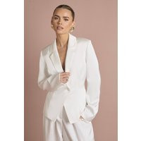 boohoo Women's Satin Cinched Waist Blazer in White | Size: 4 | boohoo (US & Canada)