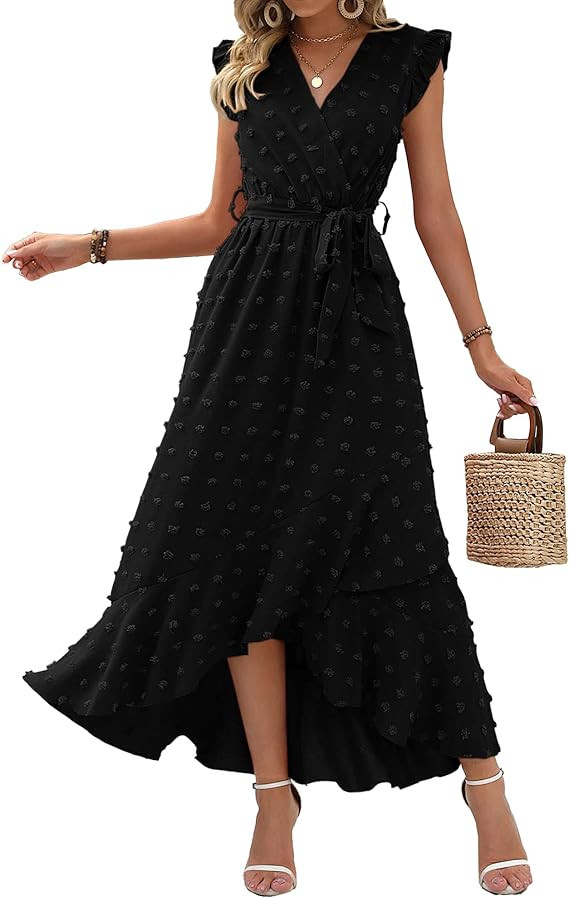 BTFBM Boho Dresses for Women 2026 Spring Fashion Cap Sleeve Swiss Dot Flowy Ruffle Beach Wedding ... | Amazon (US)