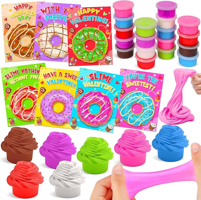 28 Pack Valentines Day Gifts for Kids Classroom Butter Slime Stress Relief Fidget Toys with Valen... | Amazon (US)