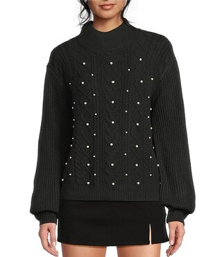 Copper Key Mock Neck Pearl Embellished Sweater | Dillard's | Dillard's