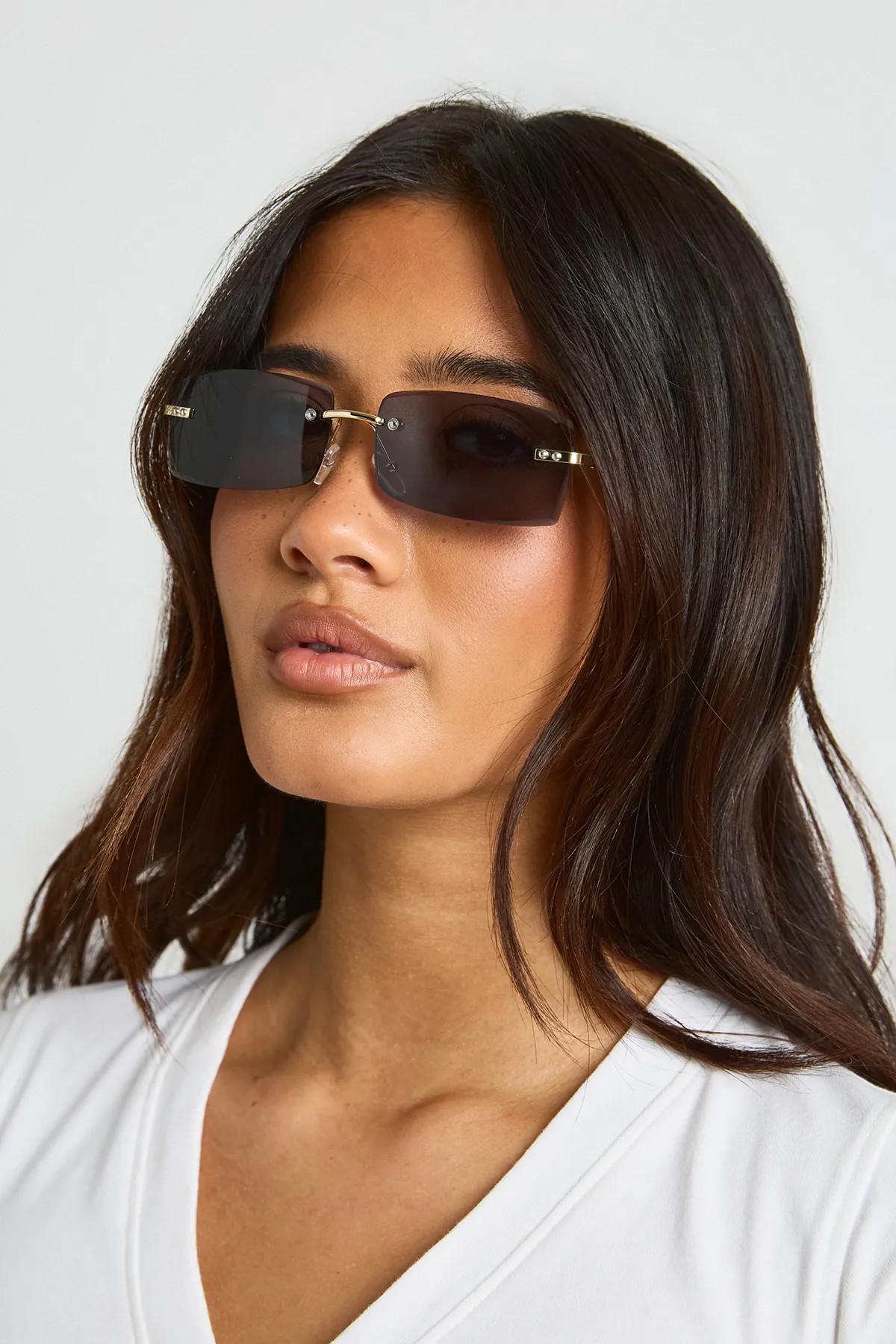 Black Frameless Rectangular Sunglasses | Boohoo | Boohoo.com (UK & IE)