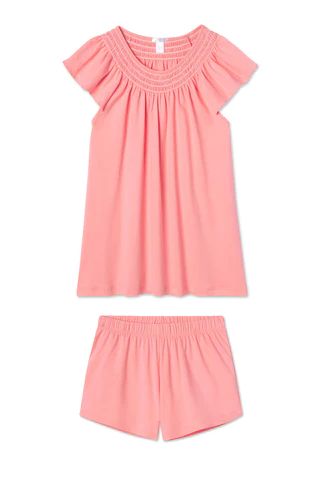 Pima Smocked Flutter Shorts Set in Coral | LAKE Pajamas
