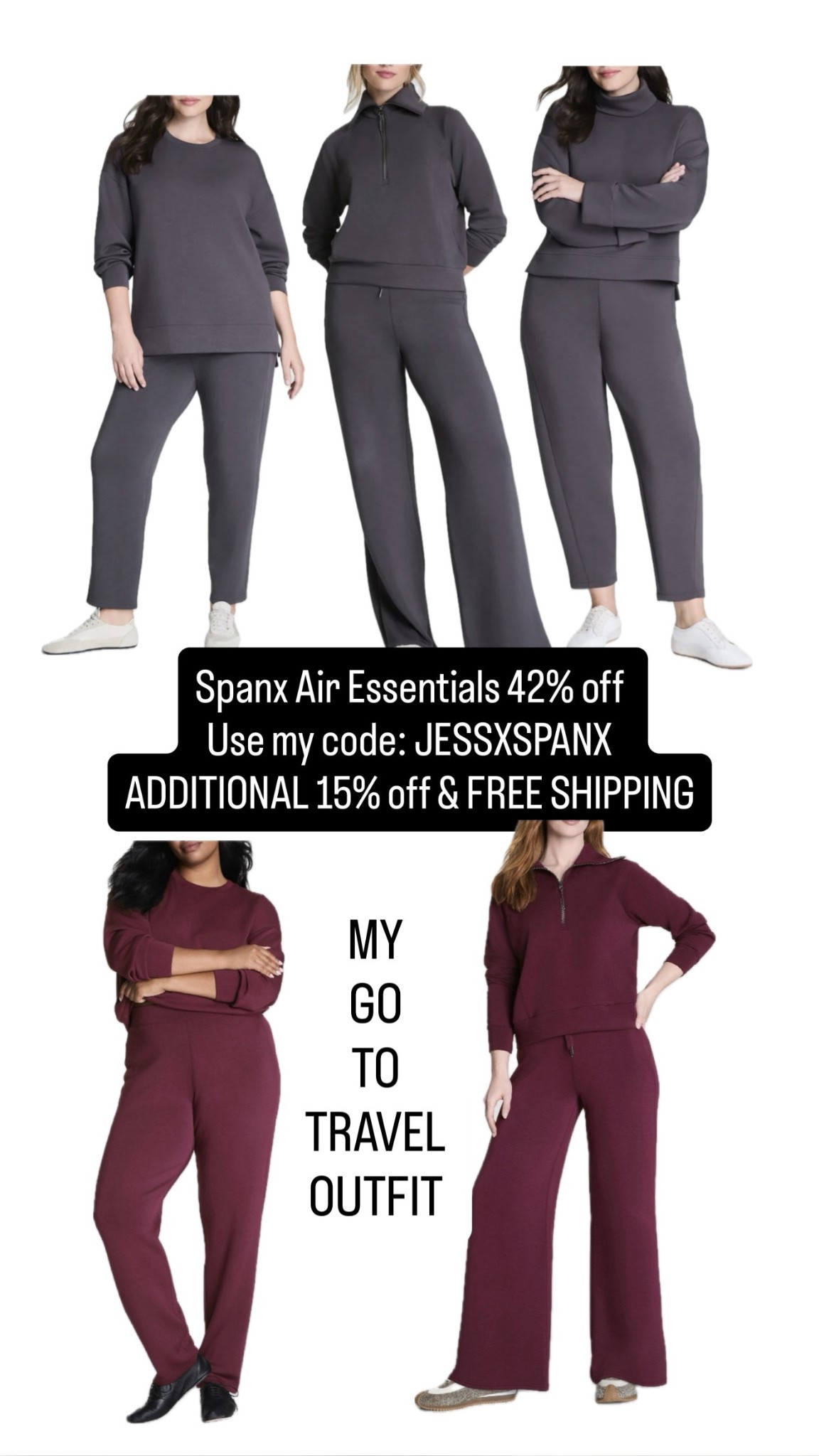 RUN!!!! These gorgeous Spanx air essentials lounge sets are 42% off plus you can use my discount code for an additional discount and free shipping!! (JESSXSPANX)
I wear a size small regular

#LTKOver40 #LTKdayinmylife #LTKSaleAlert