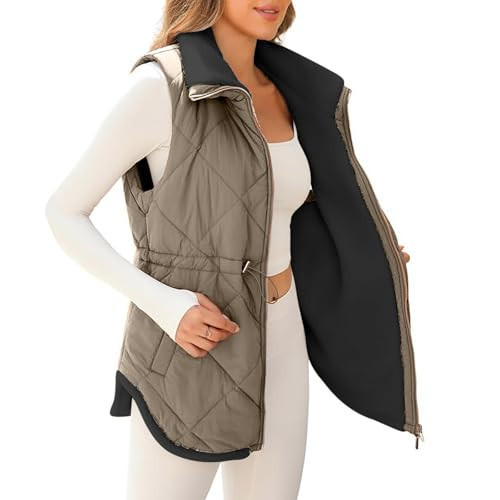 Early Cyber of Monday Deals Womens 2024 Winter Sherpa Vest Sleeveless Fleece Lined Jacket Zip Up Stand Collar Long Warm Drawstring Puffer Vest Sales Today Clearance | Amazon (US)