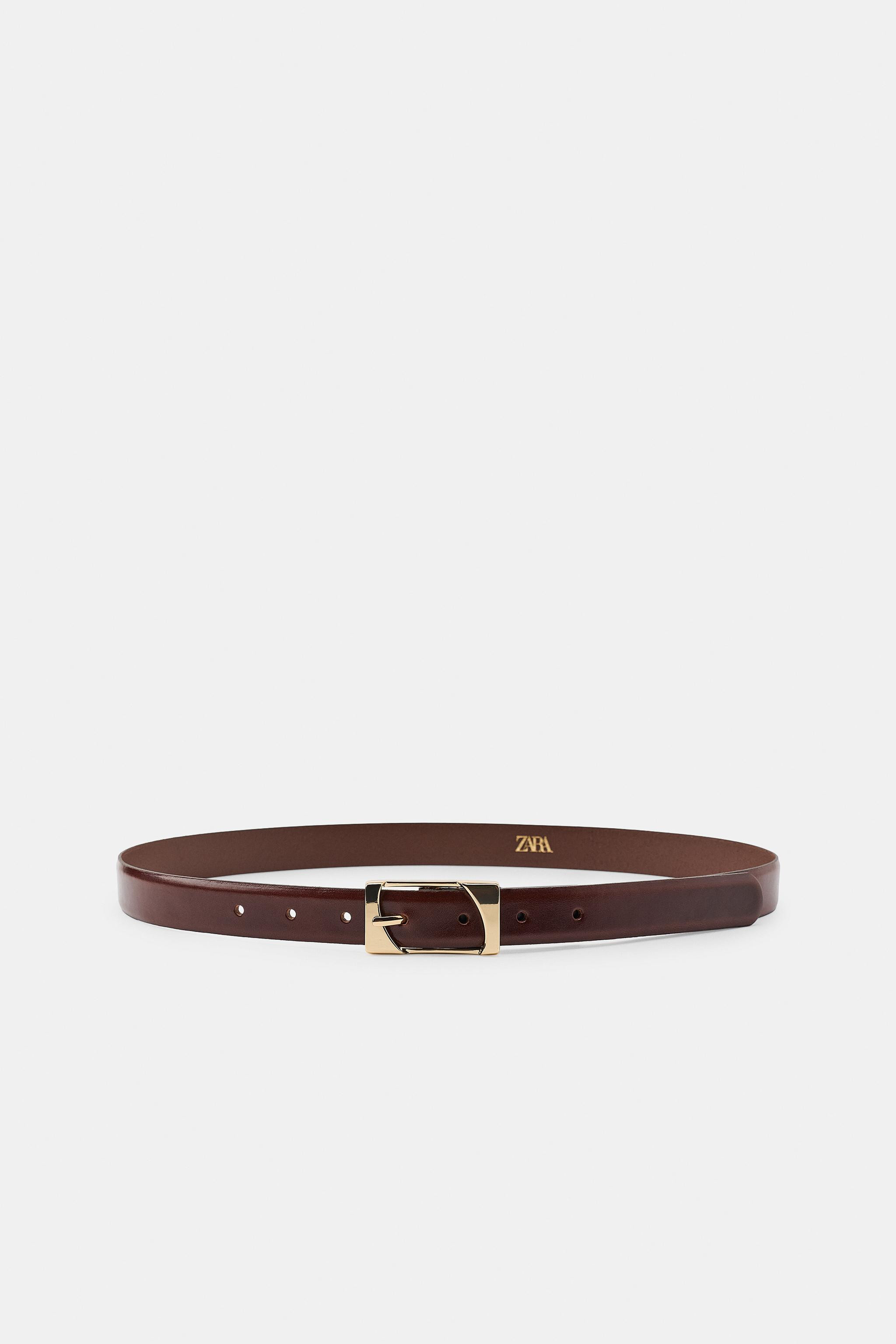 100% LEATHER BELT WITH RECTANGULAR BUCKLE | Zara DE