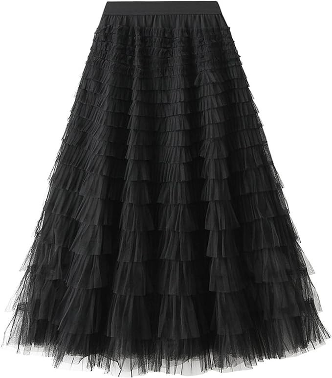 Dirholl Women's A-Line Fairy Elastic Waist Tulle Midi Skirt | Amazon (US)