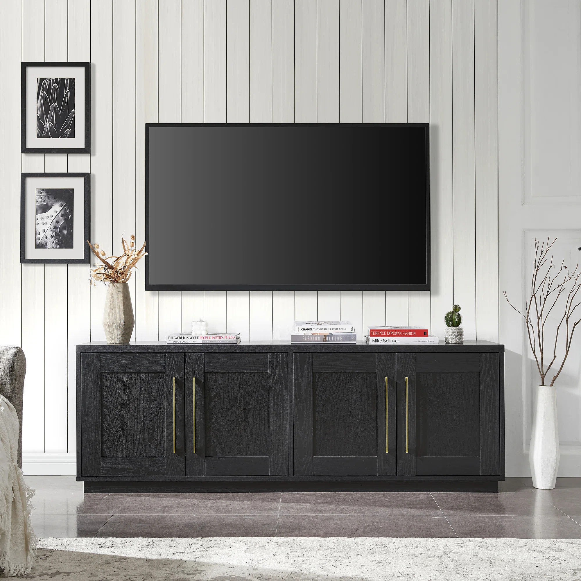 Tillman TV Stand for TVs up to 75" in Black Grain with Storage, Adjustable Shelves & Cable Manage... | Wayfair North America