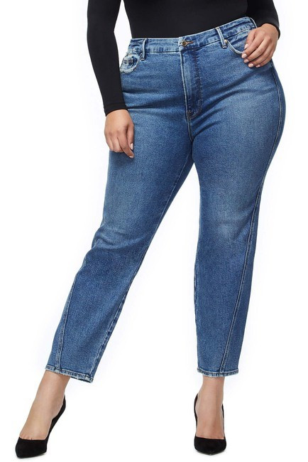 Good American | Twist Seam Crop Straight Leg Jeans (Blue 214) (Regular & Plus Size) | Nordstrom R... | Nordstrom Rack