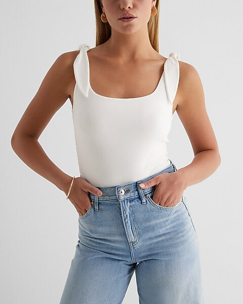 Square Neck Tie Shoulder Bodysuit | Express