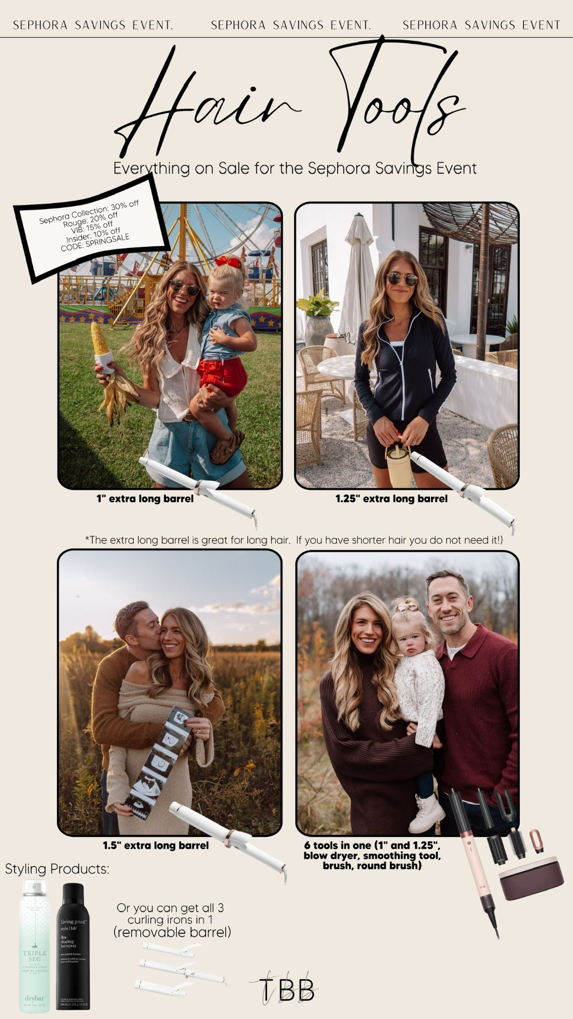 Hair tools I use! I’ve been using T3 curling irons for 10+ years and nothing compares. I love the extra long barrels for my long hair!

I also love the Dyson Airwrap, it gives the most flawless, Hollywood-style curls. It’s an all-in-one and super user-friendly. If I had to choose, I’d go with a curling iron since it holds better in summer humidity, but if you struggle with a curling iron, the Dyson is such a good option!

Everything is included in the Sephora sale! 15–30% off with code SPRINGSALE ✨

Sign up for Beauty Insider to get the discount (it’s free, just a rewards program, not a credit card!). Currently open to Rouge members, but opens to everyone 4/14 

Also linked my styling products below ✨





Sephora savings event, hair tips, hair hacks, hair routine, hair curls, curling hair, hot tools, 

#LTKSaleAlert #LTKBeauty #LTKselfcare