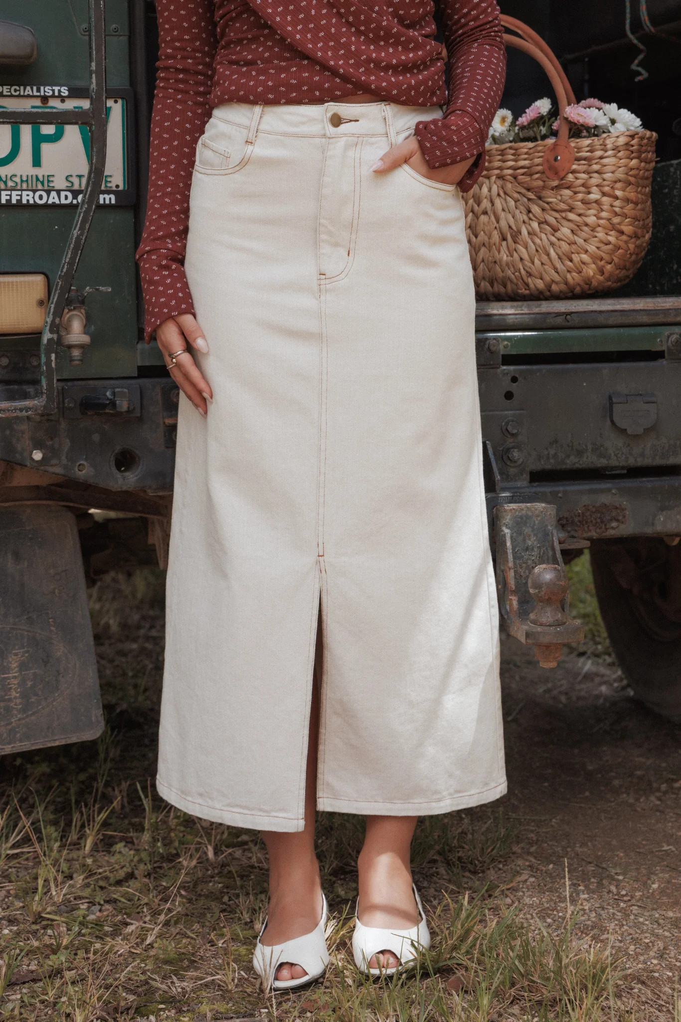 Dana Denim Midi Skirt - Bone | Petal & Pup (US)