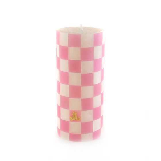 Pink Check Pillar Candle - 6" | MacKenzie-Childs