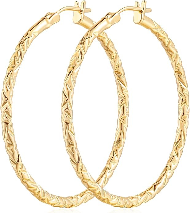 Gold Hoop Earrings 14K Gold Hoop Earrings for Women Large 14K Gold Earrings Hoop Earrings Hoops I... | Amazon (US)