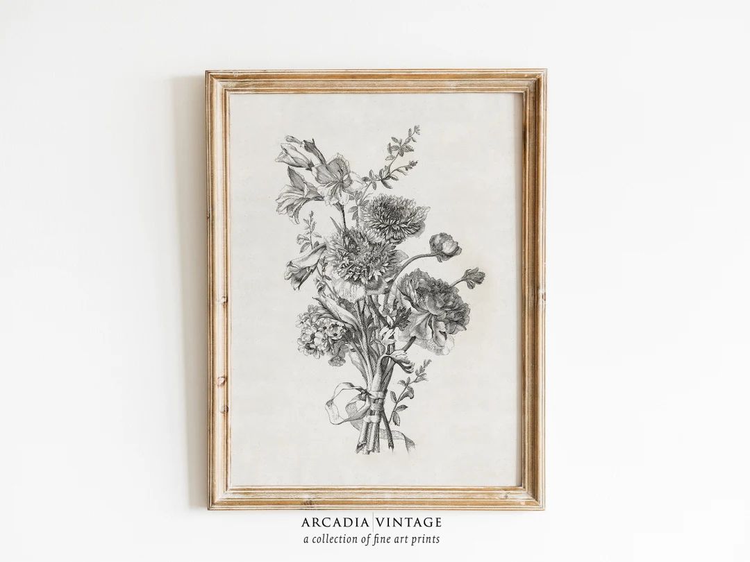 PRINTABLE ART | Vintage Flower Etching | Elegant Black and White Wall Art | Decorative Floral Art... | Etsy (US)